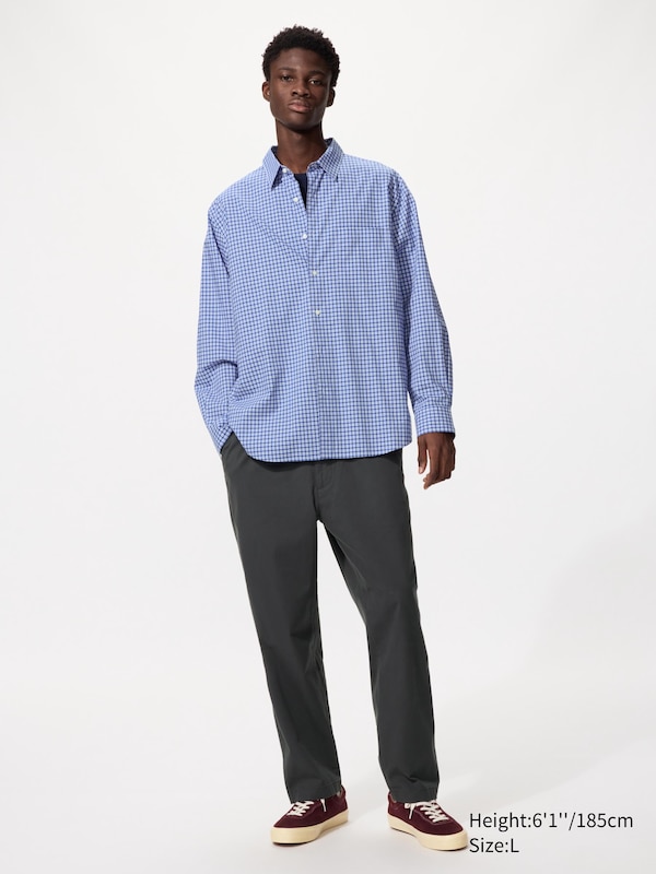 Рубашка regular fit из поплина (клетка) Uniqlo, 64 blue — фото 2