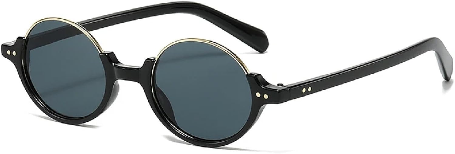 

Роскошные панк-солнцезащитные очки круглые женские ретро полуободковые с заклепками солнцезащитные очки мужские защитные очки от УФ-излучения 400 модные очки TKKTLLT, Black Gray