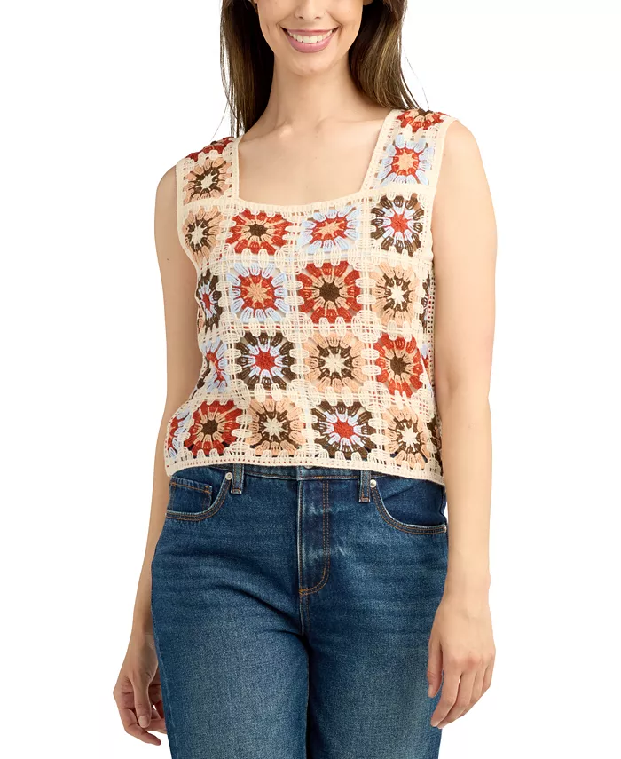 

Женская майка-топ с квадратными крючковыми вставками Juniors' Patchwork Square Crochet Tank BCX, мультиколор