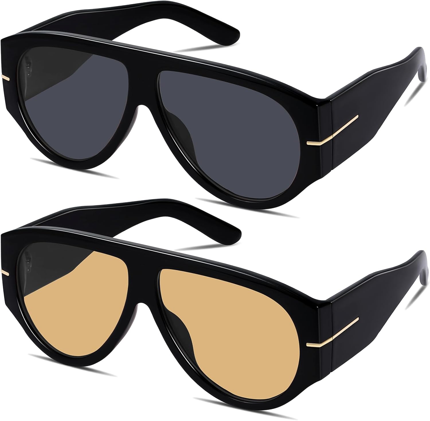 

Солнцезащитные очки GRFISIA Oversized Retro Aviator для женщин и мужчин в стиле 70-х с толстой оправой, винтажный стиль, защита от УФ-излучения, I=black/Gray+black/Champagne