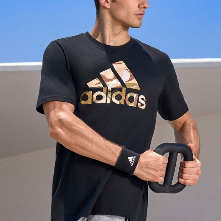 Футболка adidas Alphabet Large Logo Printing Round Neck Pullover Sports Short Sleeve Black GK9636 — фото 4