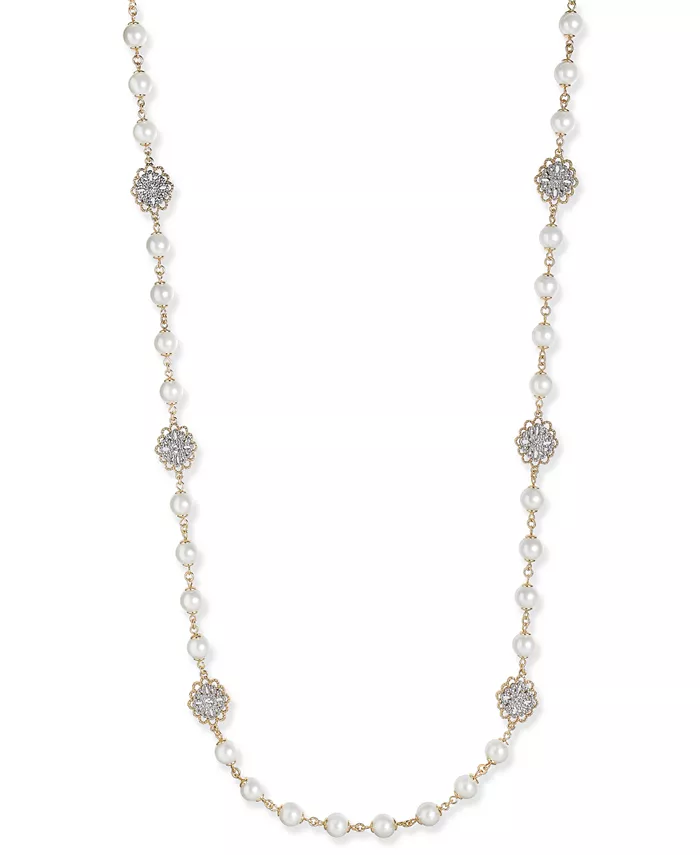 

Ожерелье из золотистой филигранной хрустальной нити с искусственным жемчугом Charter Club