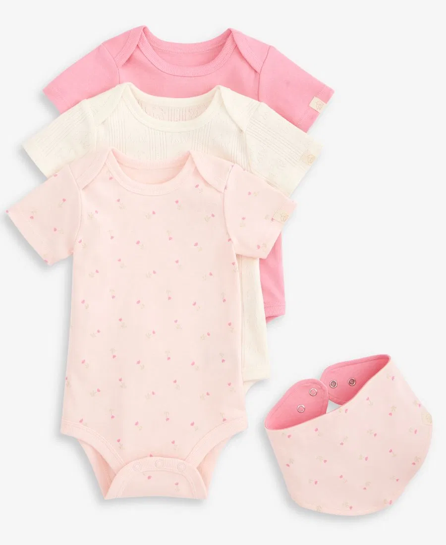 Набор для новорожденных девочек Everyday Baby Essentials: боди с коротким рукавом и нагрудник (3 шт.) First Impressions, розовый