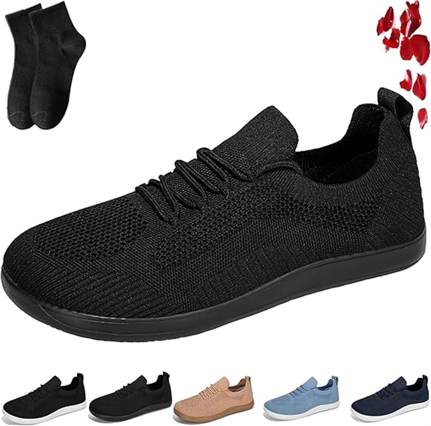 

Комфортные гибридные кроссовки, широкие минималистичные туфли для ходьбы, дышащие повседневные, мягкая вязка с широким носком, для женщин и мужчин Generic, черный