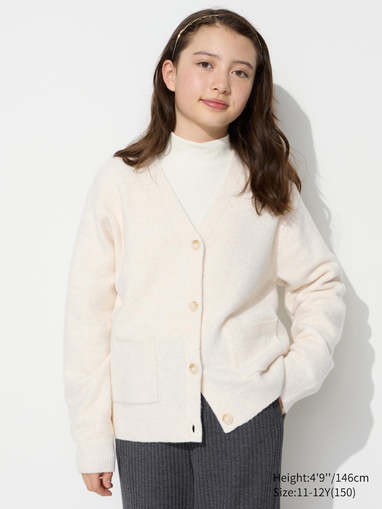 

Кардиган для девочек из пряжи суфле Uniqlo, цвет 01 белый