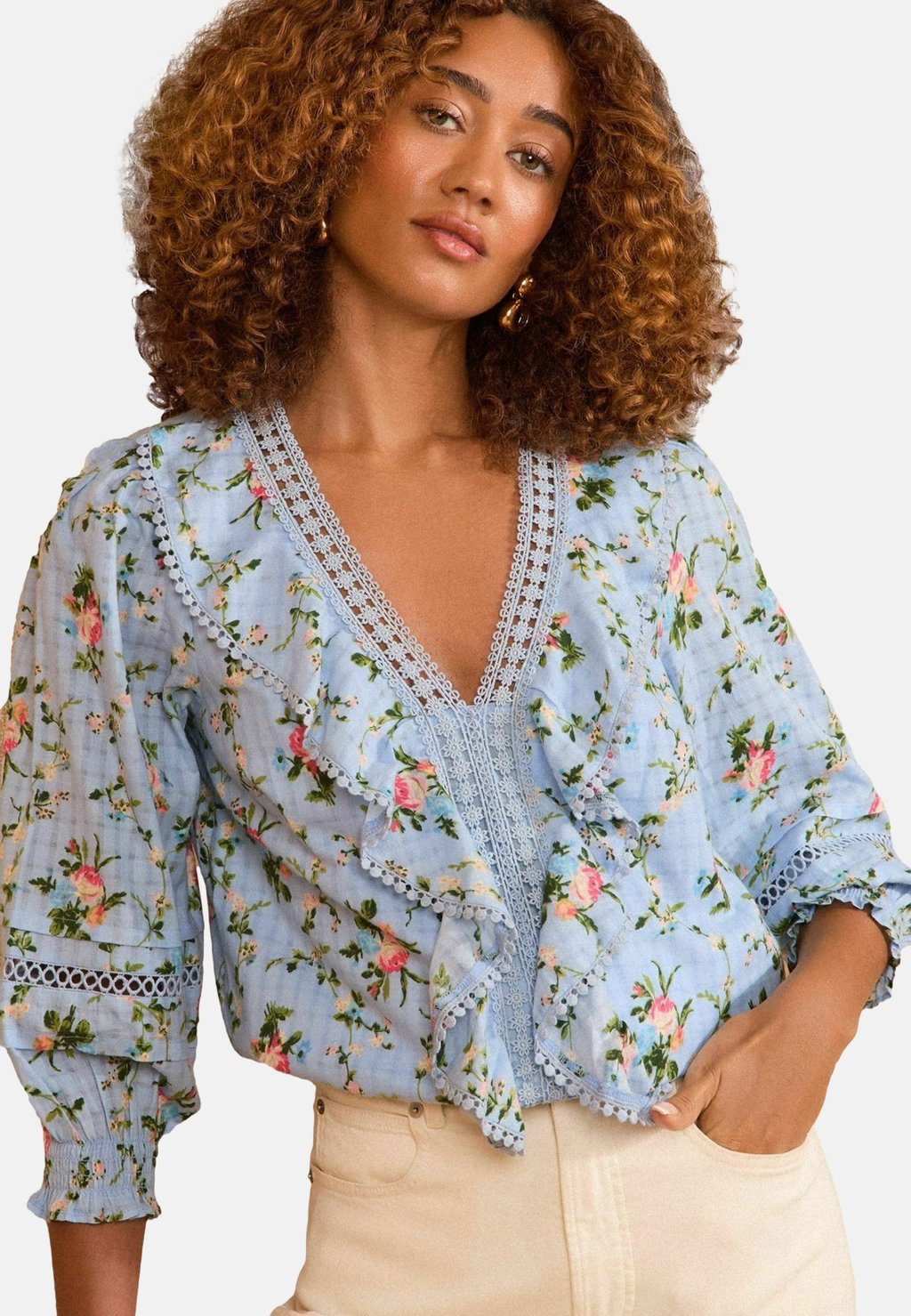

Блуза REGULAR FIT - TEXTURE RUFFLE DETAIL 3/4 SLEEVE Love & Roses, синий