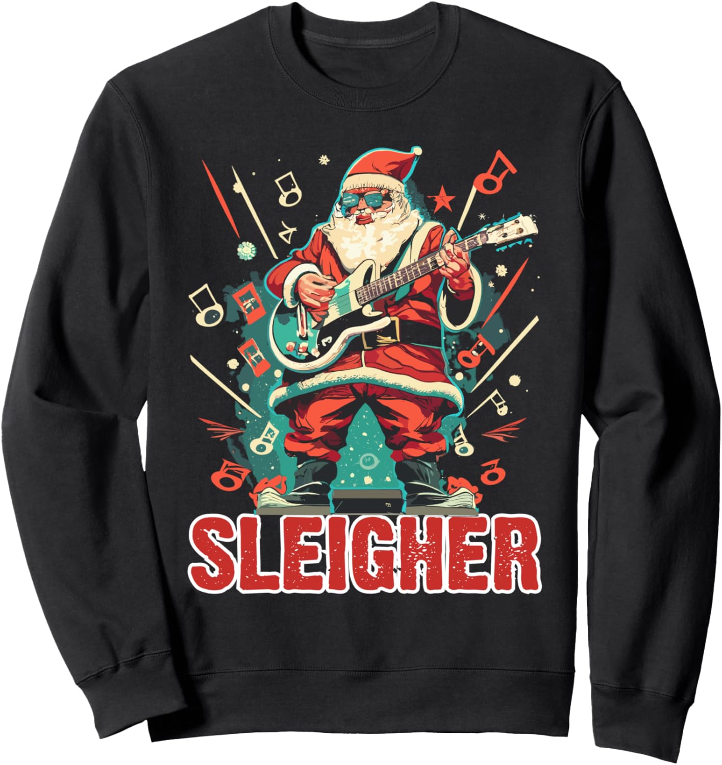 

Толстовка с изображением Санта-Клауса и гитары на рождественских санях Sleigher Christmas Gifts, черный