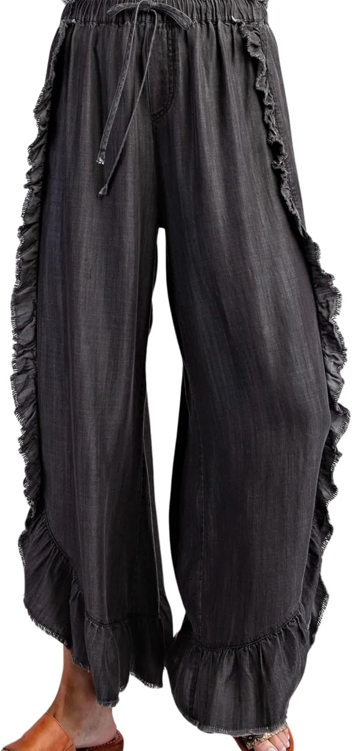 

Utcoco Женские джинсы с высокой талией и широкими штанинами, свободного кроя, с разрезом по бокам и шнурком