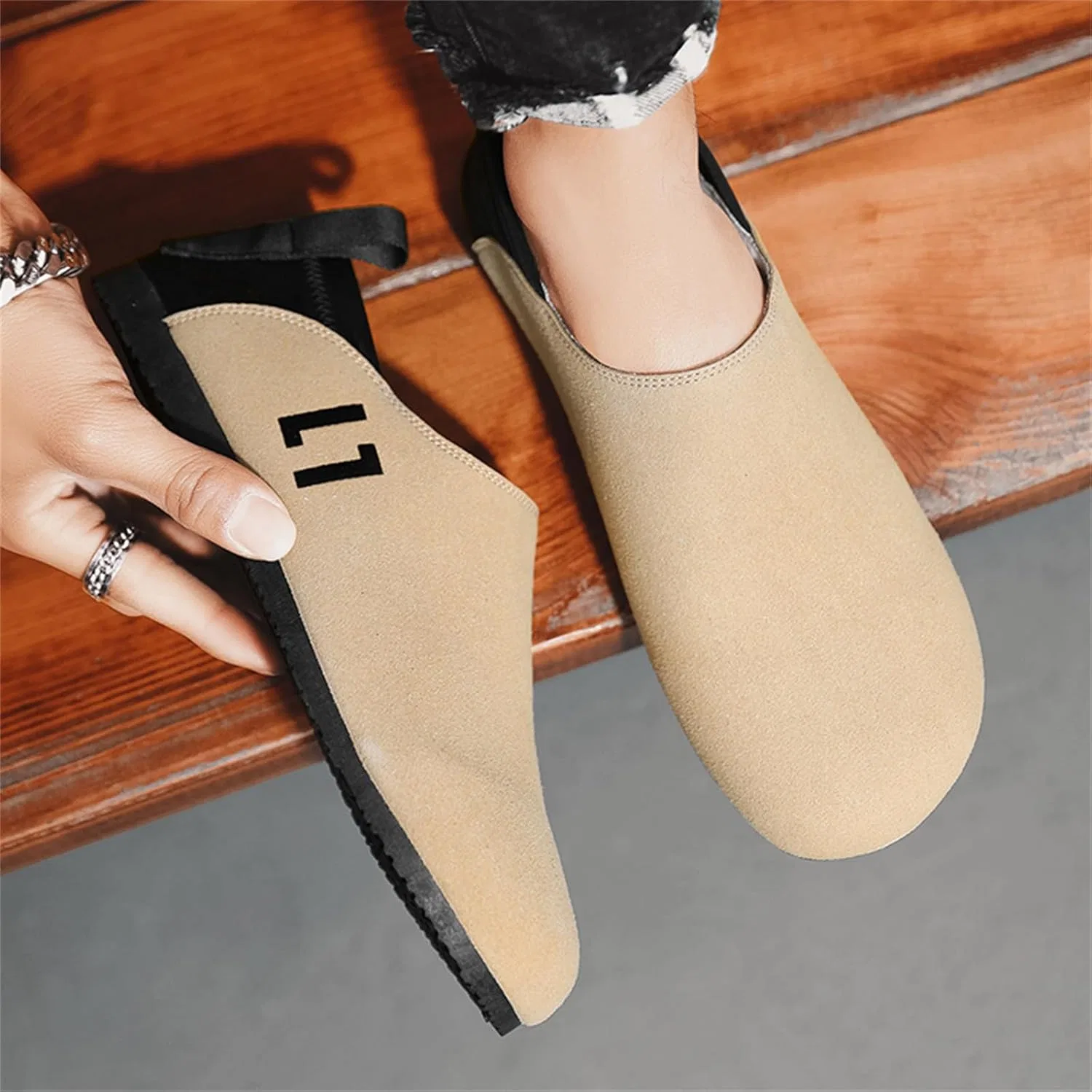 Мокасины повседневные замшевые Loafers бежевые JSDWNDO — фото 2