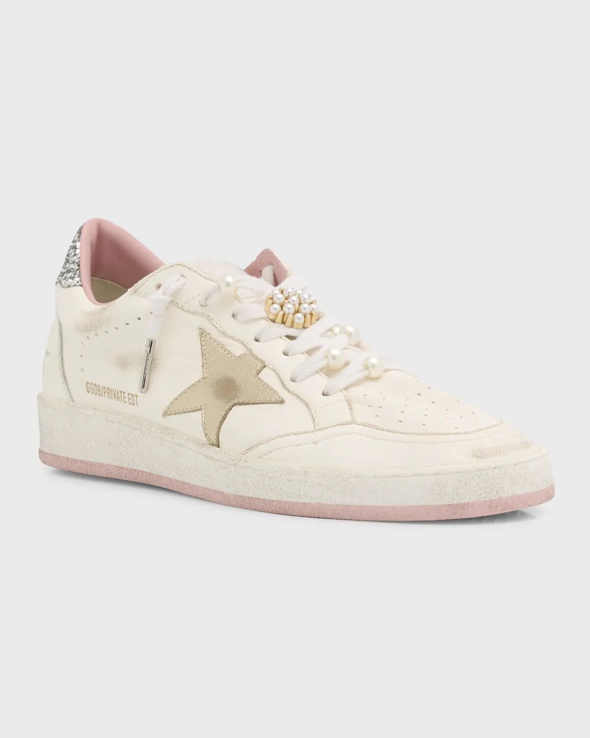 Низкие кеды Ballstar с жемчужными блестками Golden Goose, цвет Cream Latte Platinum Silver — фото 4