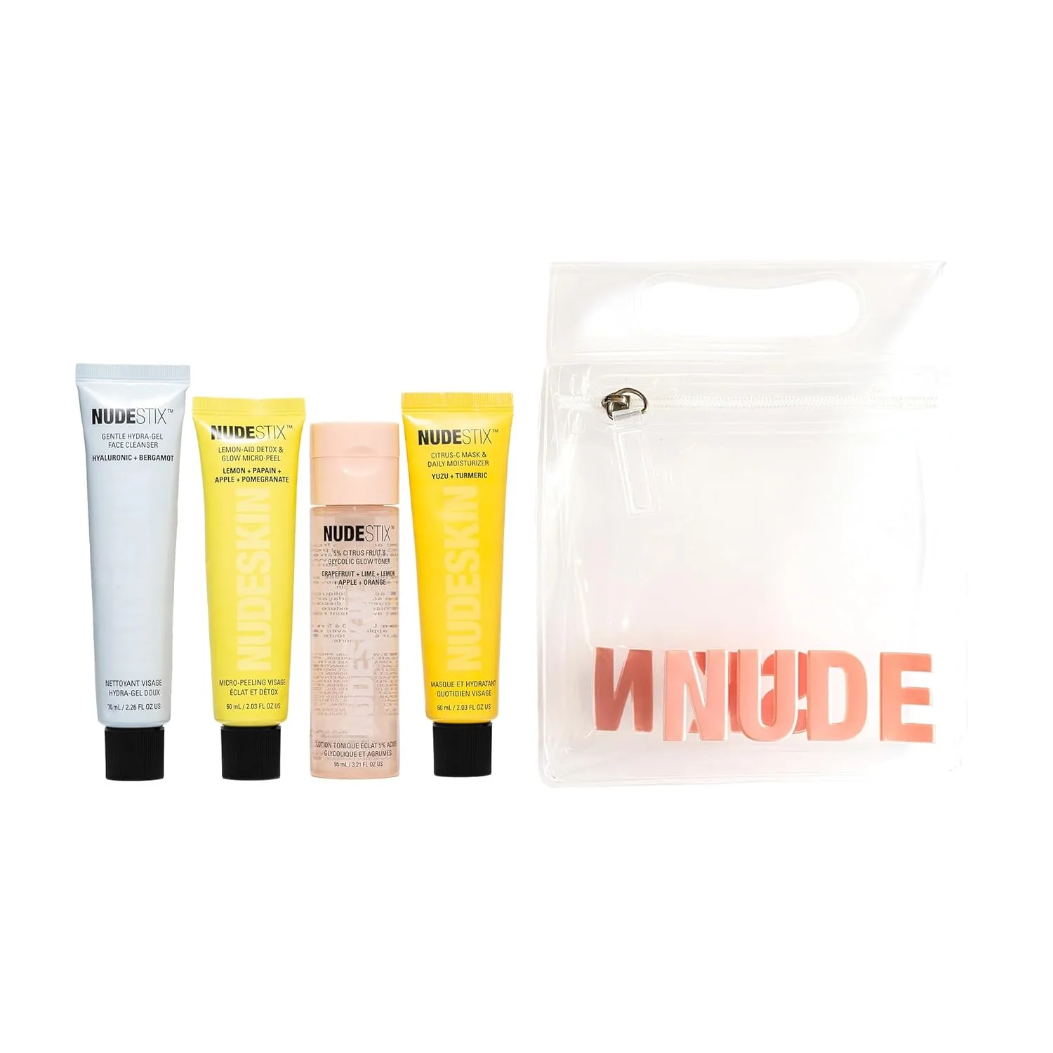 Nudestix Nude Essentials для чувствительной кожи - набор из 4 средств: мягкое очищающее средство, тоник, эксфолиант и увлажняющий крем/праймер, Clear — фото 2