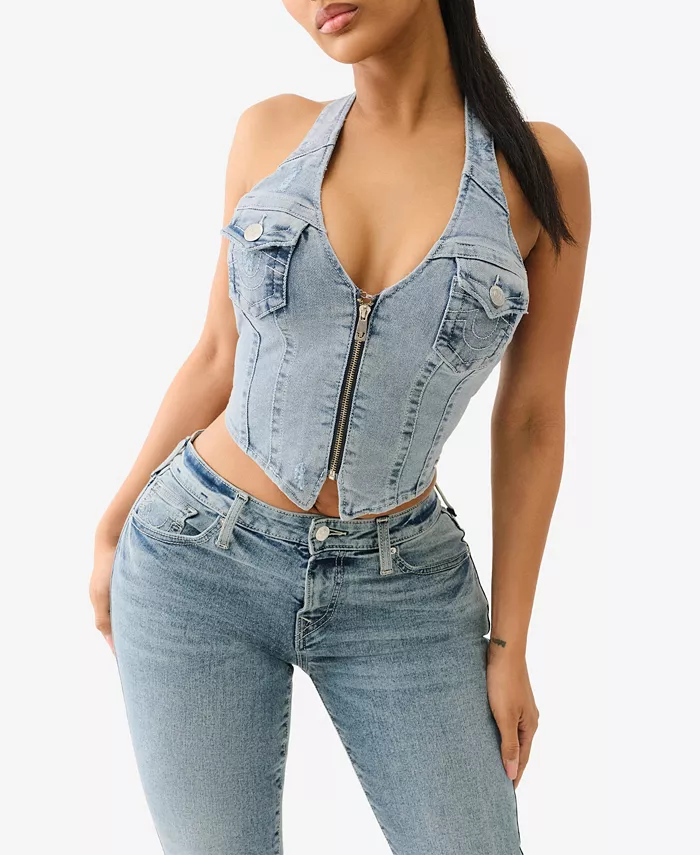 

Женский джинсовый топ-бюстье с молнией спереди True Religion, синий