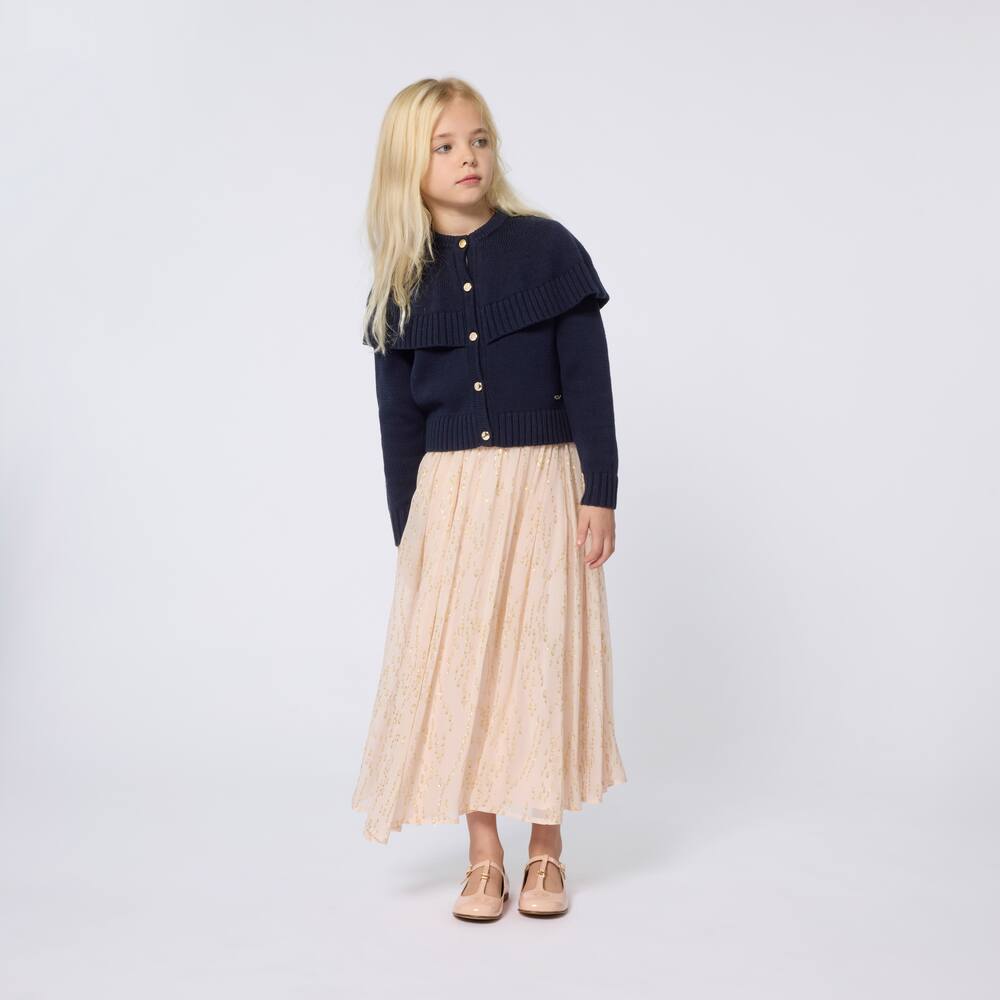 Кардиган из хлопка и шерсти с пелериной Chloé Kids, Bleu Amiral — фото 4