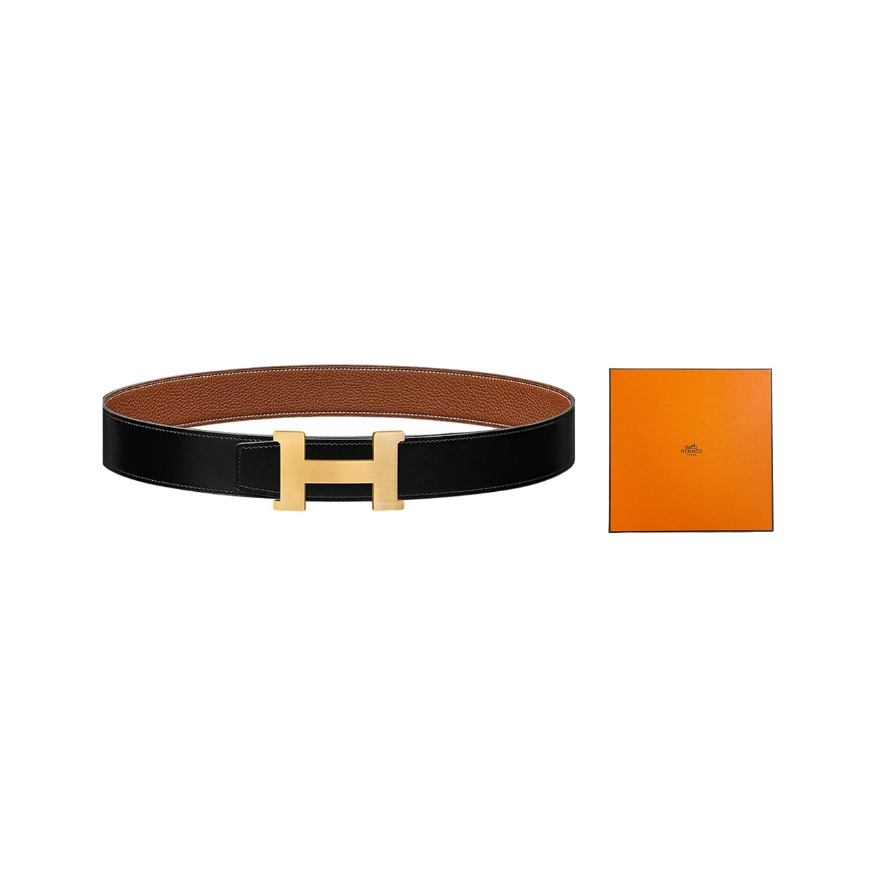 

Ремень из телячьей кожи Togo мужской черный/золотой ширина 3,8 см HERMES, Black/Gold-Box