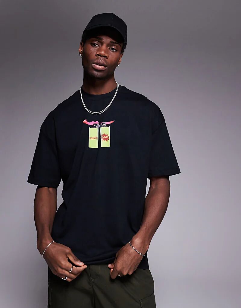 

Футболка оверсайз ASOS DESIGN с принтом на груди черного цвета