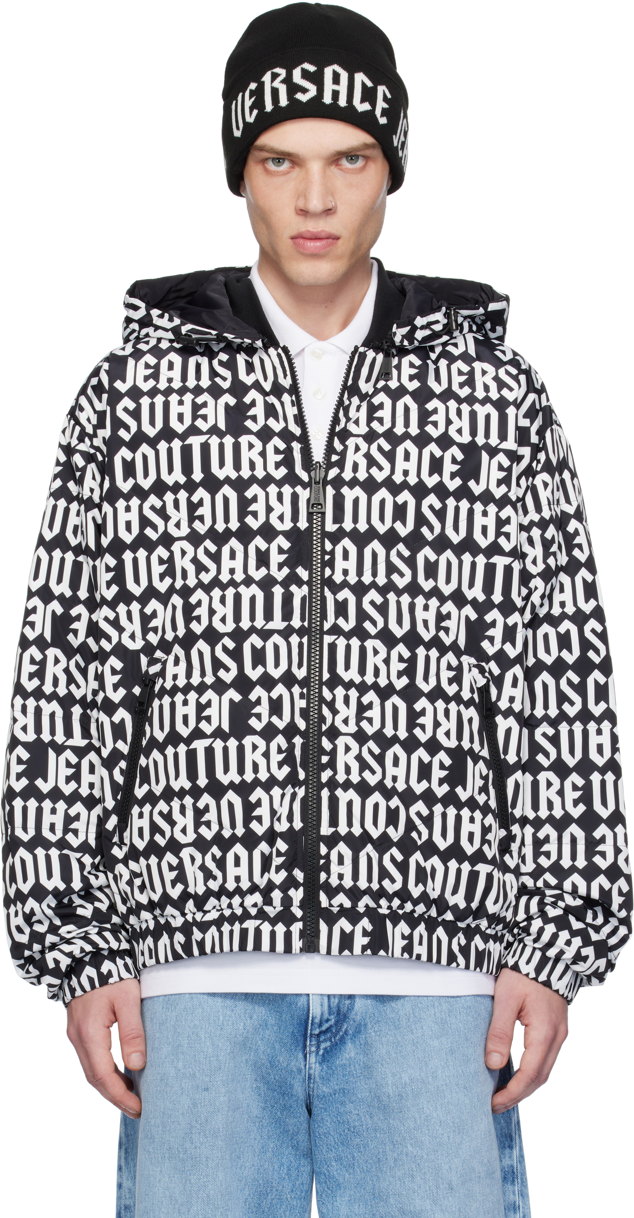 

Белый двусторонний пуховик Rev Monogram Versace Jeans Couture