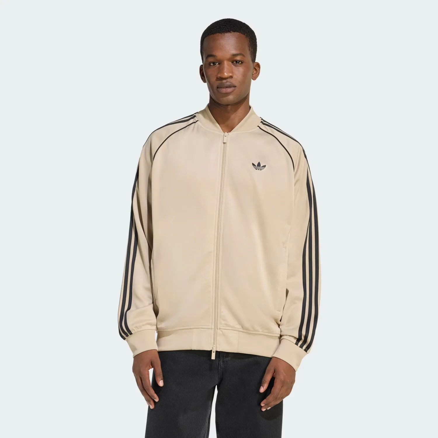 Толстовка на молнии Adidas Originals бежевого цвета — фото 2