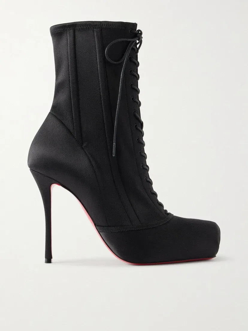 Павлова 100 атласные ботильоны на шнуровке Christian Louboutin, черный