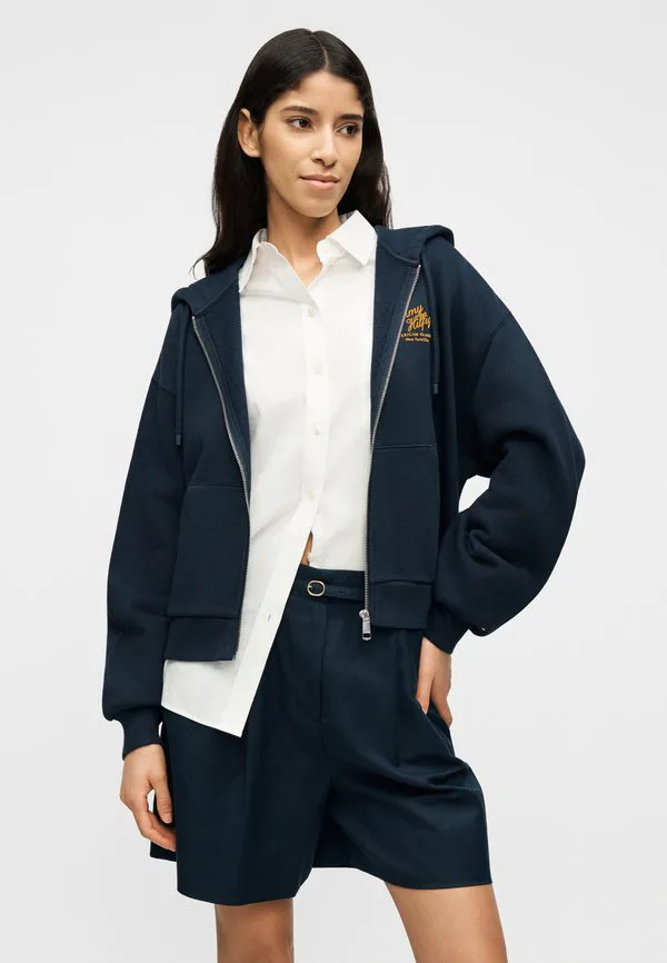 Свободная толстовка с капюшоном на молнии terry Tommy Hilfiger, Dark Night Navy — фото 4