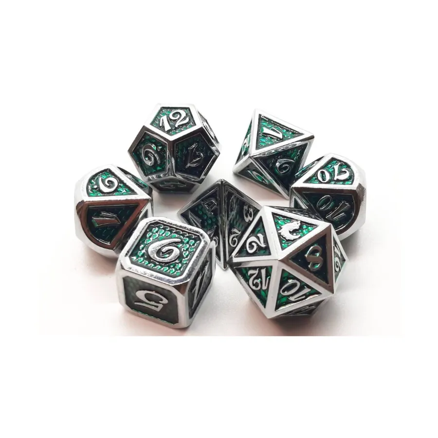 

Полимерный набор из чешуи дракона — зеленый (7), Metal Dice - Dragon Scale