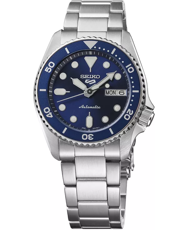 

Мужские спортивные часы с серебряным браслетом из нержавеющей стали, 38 мм Seiko, blue