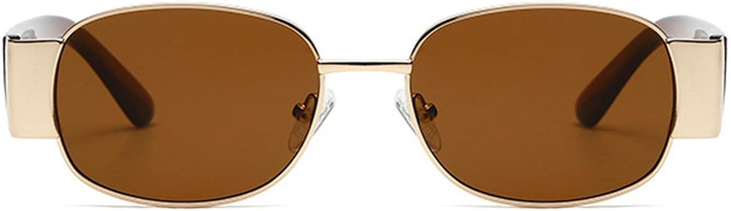 

Ретро овальные квадратные металлические солнцезащитные очки для женщин, модные в стиле 90-х, зеленые, с защитой от УФ-излучения UV400, для мужчин, в стиле панк mincl, Brown