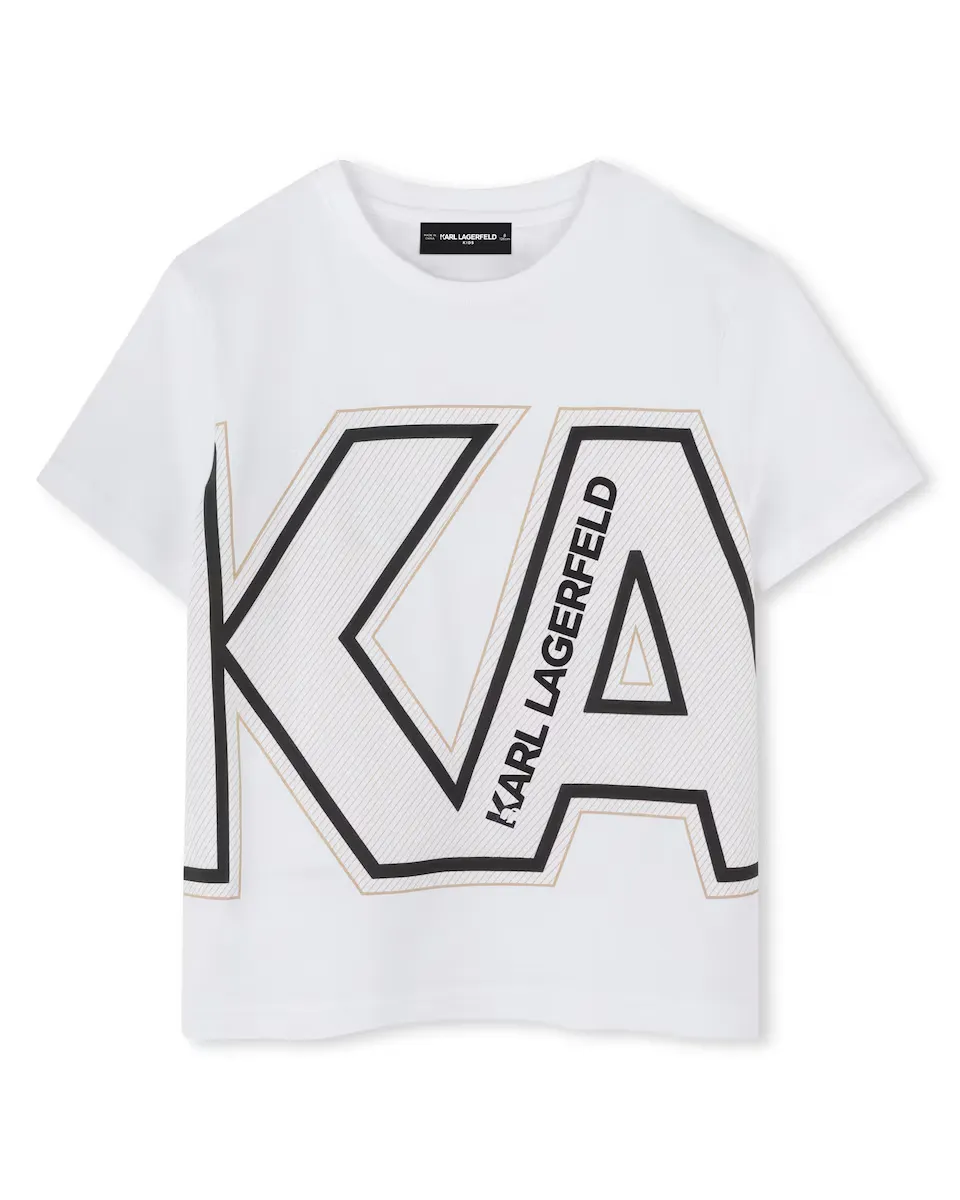 

Белая хлопковая футболка для мальчика Karl Lagerfeld Kids, белый