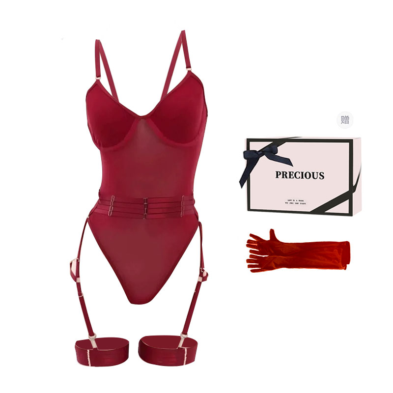 

Женский боди TLXT, Red[Jumpsuit+Corset Belt+Leg Rings+Gloves]+[Box]