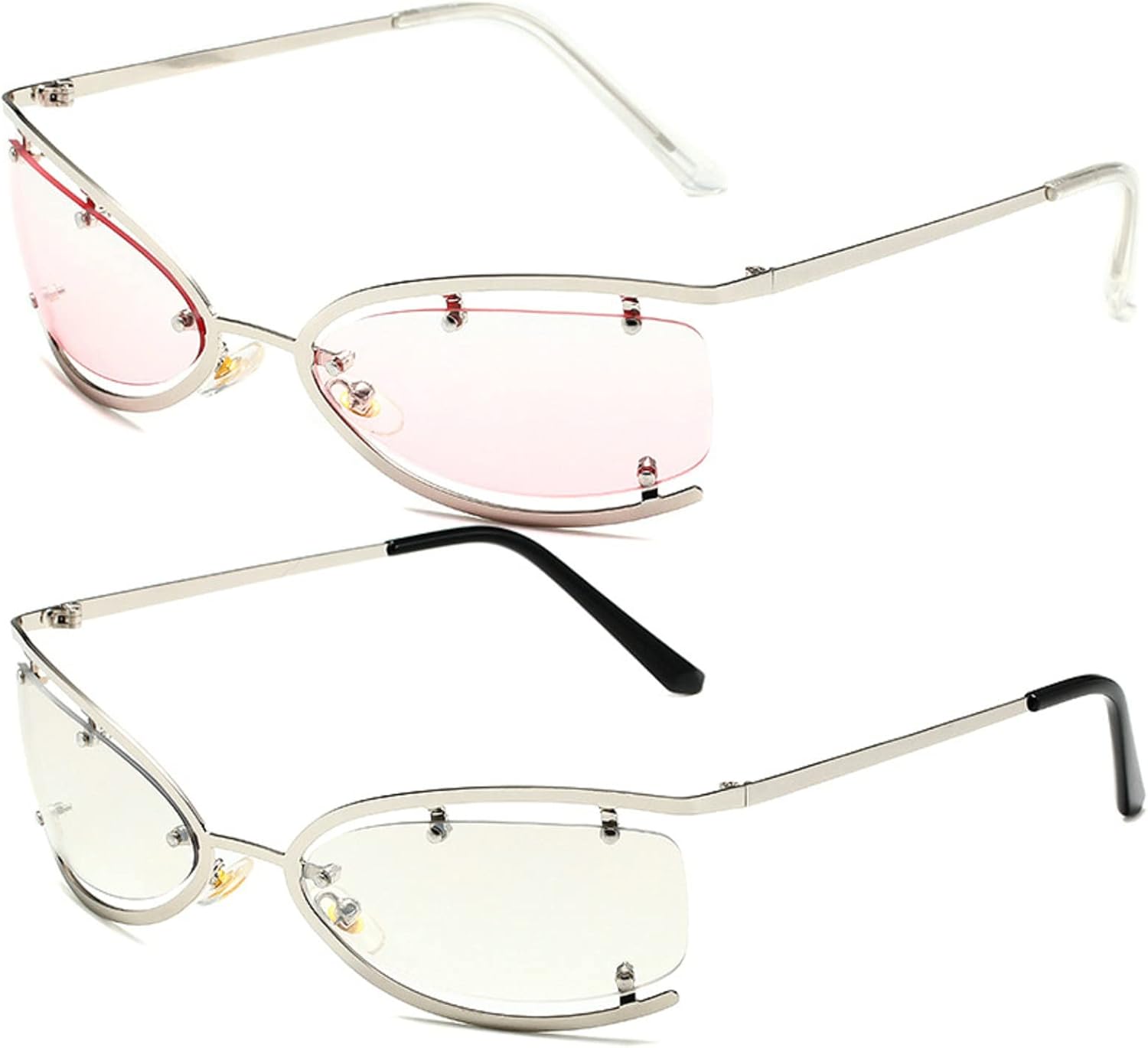 

Модные панк-солнцезащитные очки в стиле Y2K для женщин и мужчин, дизайнерские овальные солнцезащитные очки-маска с защитой от УФ-излучения UV400, серебристые mincl, 2pcs-pink&silver
