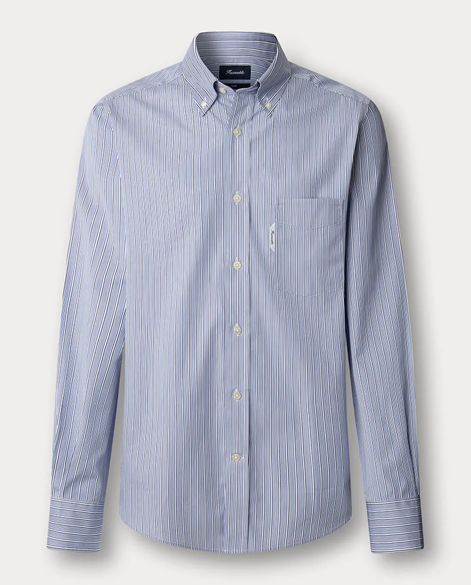 

Мужская поплиновая хлопковая рубашка с тонкой полоской и карманом, стиль fit club Façonnable, синий