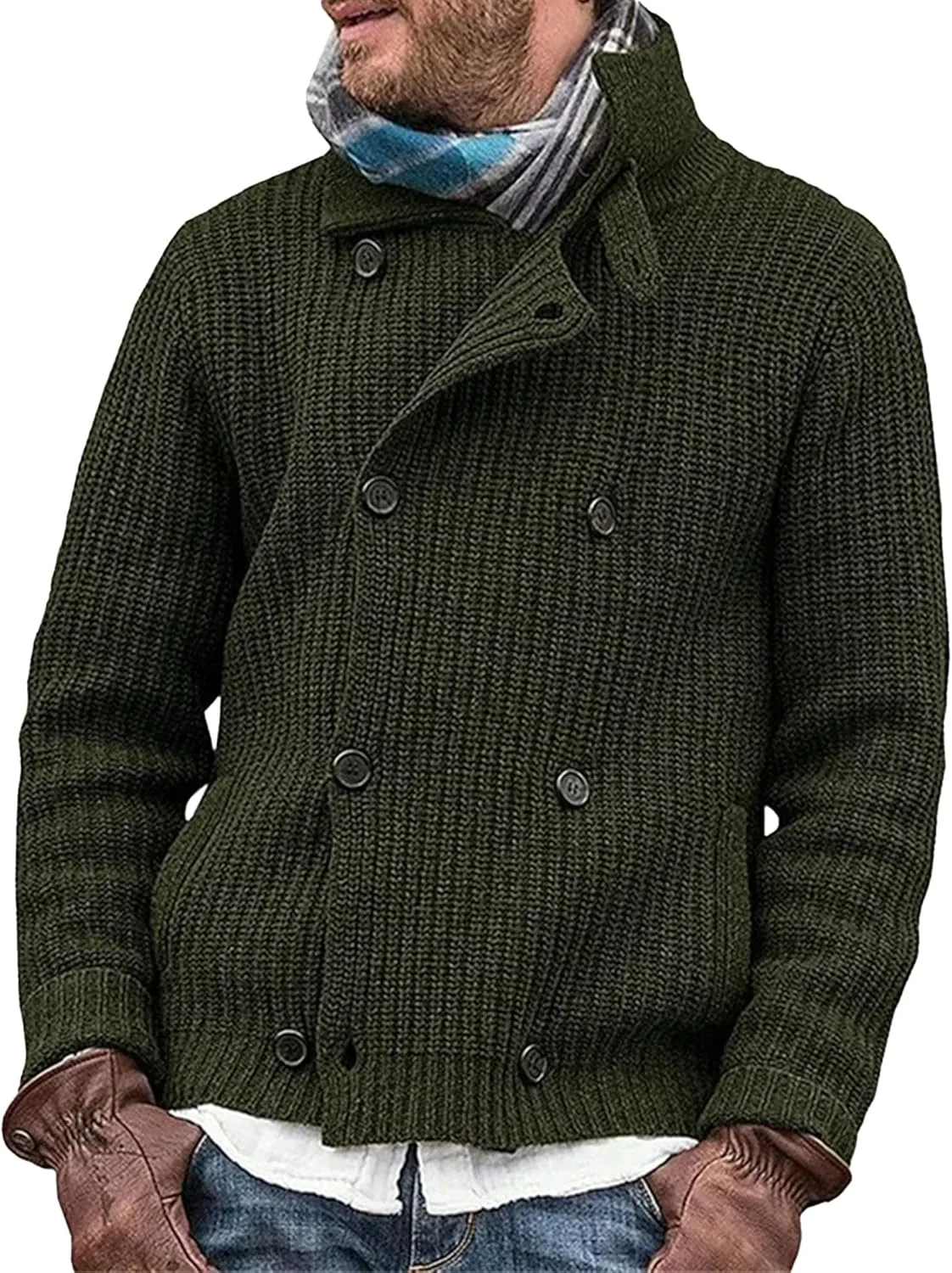 Кардиган мужской двубортный с воротником шаль и карманами Slim Fit