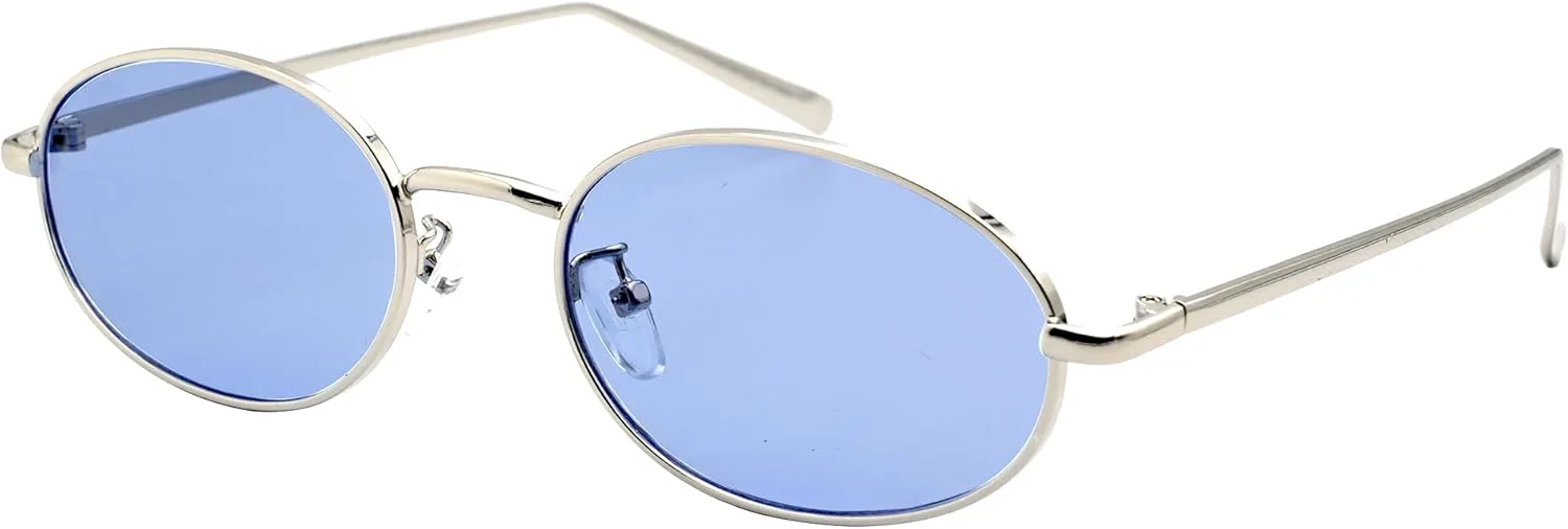 

Ретро овальные солнцезащитные очки для женщин и мужчин, модные золотые солнцезащитные очки в винтажной металлической оправе Teumire, A05 Silver Frame/Blue Lens