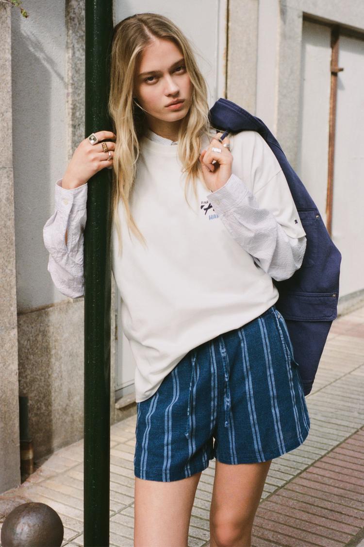 

Полосатые деревенские шорты Pull And Bear, синий