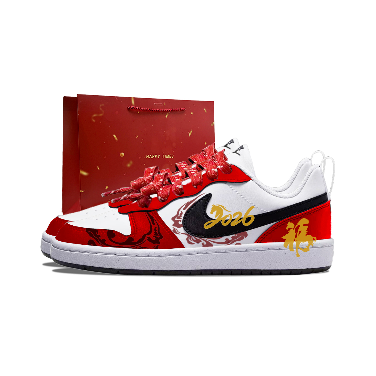

Court Borough Good Luck+Horse, скейтерские кроссовки для детей Slip Resistant Abrasion Resistant Low top Nike, черный красный