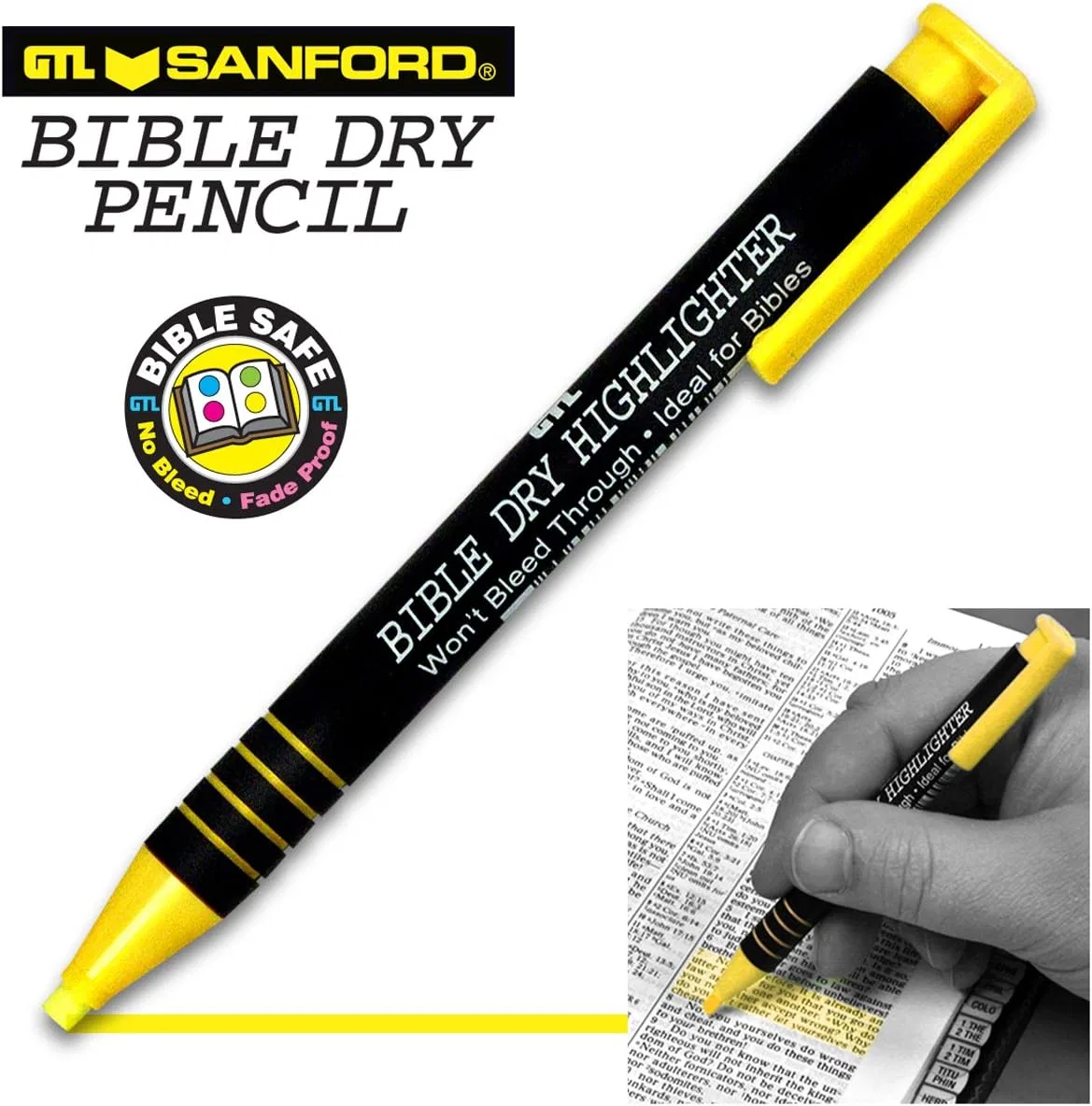 Хайлайтер Bible Dry Highlighter, G.T. Luscombe Company, 12 шт., желтый G.T. Luscombe Company, Inc. — фото 2