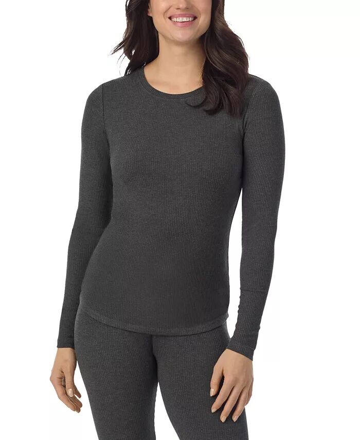 

Женский топ в рубчик с круглым вырезом и длинными рукавами Cuddl Duds, черный