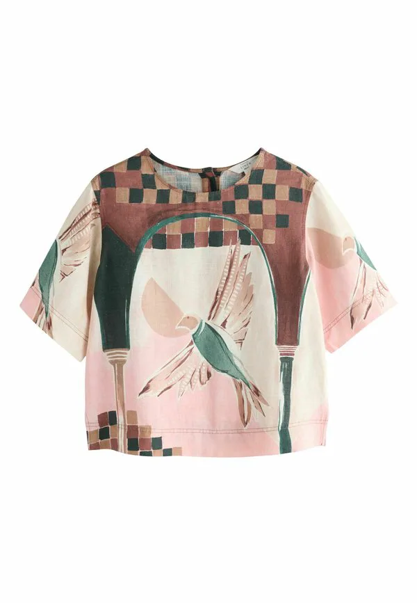 Блузка свободного кроя с коротким рукавом, укороченная. Next, Bird Print