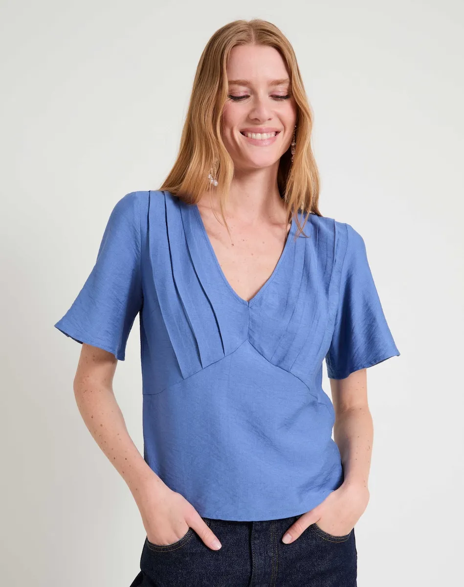 

Женская блузка с V-образным вырезом и коротким рукавом Naf Naf, индиго