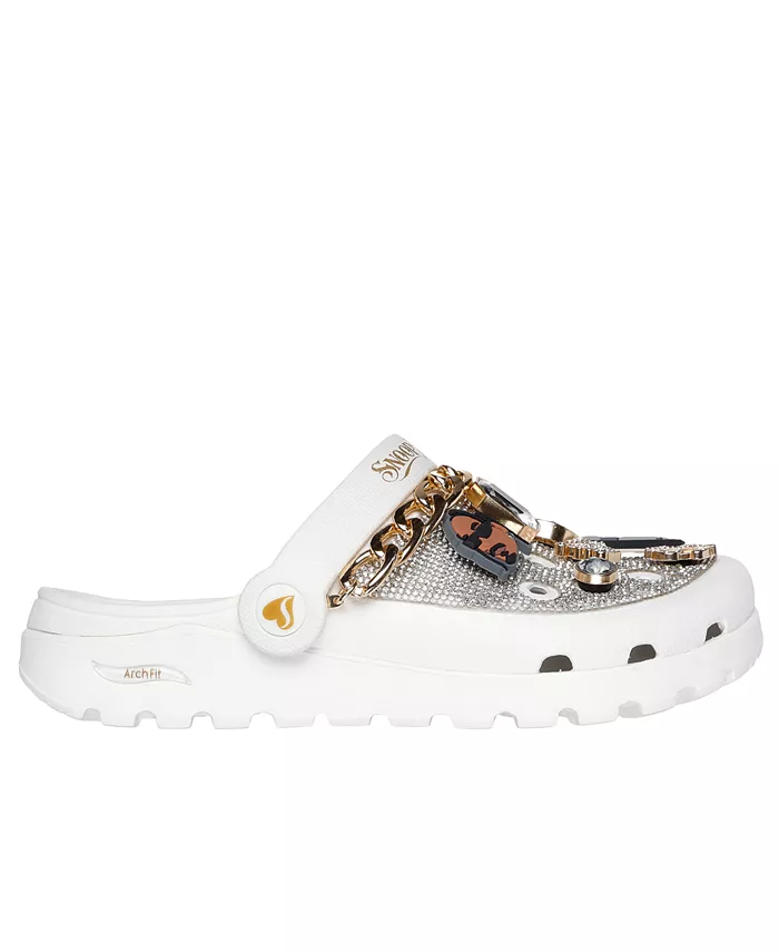 Женские Snoop Dogg: Arch Fit Footsteps - Rolling N Gold Clog Sandals от Finish Line Skechers, белый — фото 2