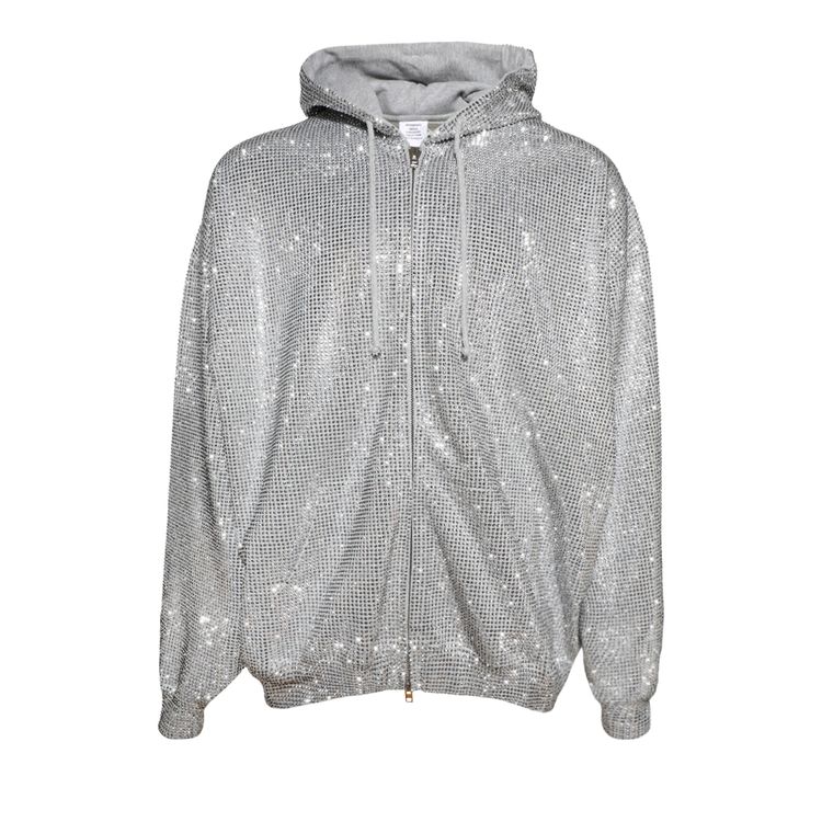 

Худи Vetements Iced-Out Oversized Zip-Up Hoodie Grey Melange/Crystal, серый