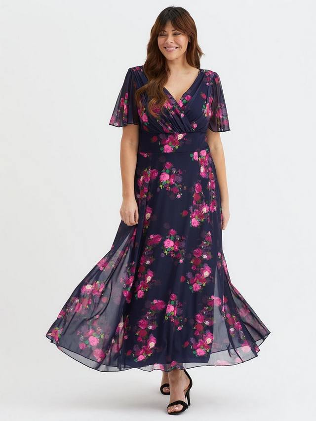 

Платье макси Isabelle Floral с рукавами-фонариками Scarlett & Jo, Navy/Pink Mulberry