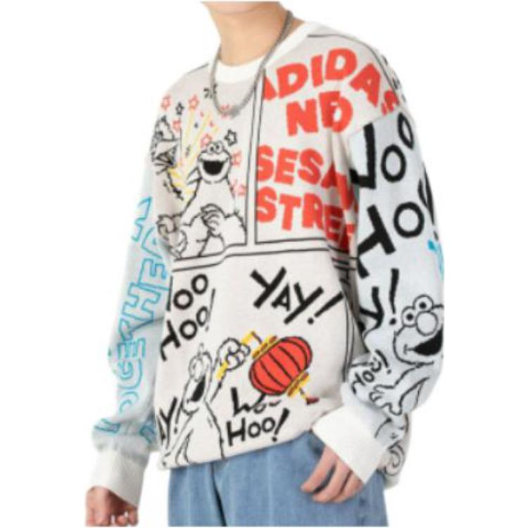 Толстовка adidas x SESAME STREET Crossover Cartoon Alphabet Full Print Round Neck Knitwear Beige — фото 4