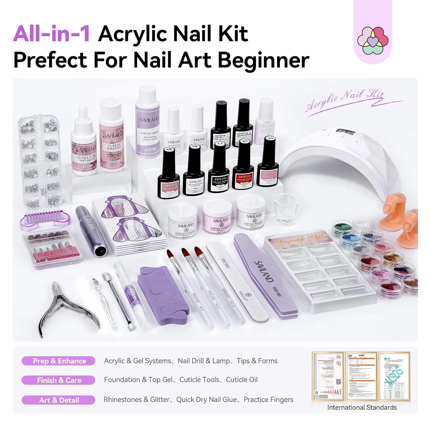Набор для акриловых ногтей SAVILAND Ultra с фрезером и УФ-лампой Saviland, Nail Studio Set — фото 2