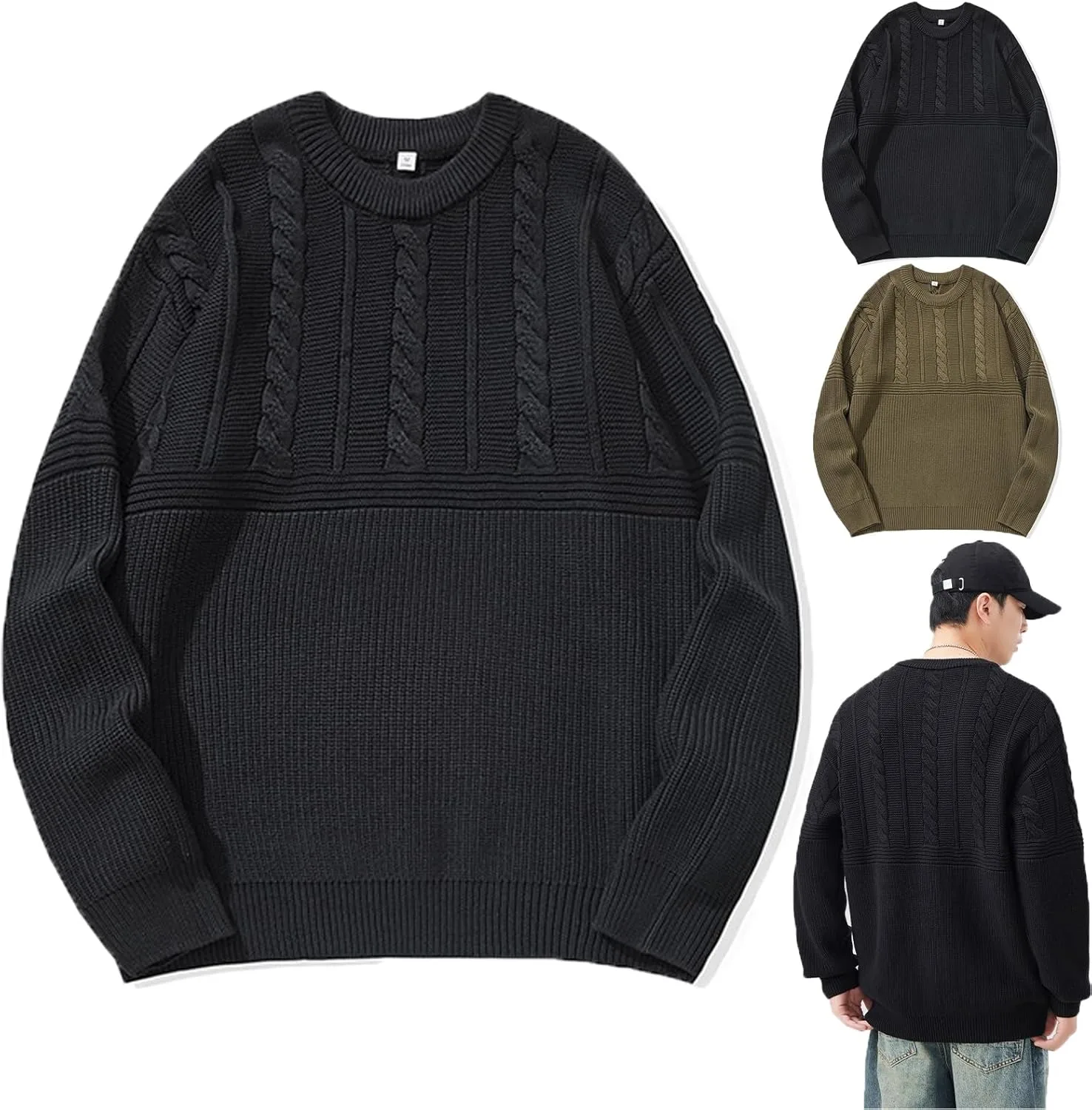 

Свитер Guernsey для мужчин, классическая рыбацкая вязка, теплая шерстяная смесь, расслабленный крой uphrgmd