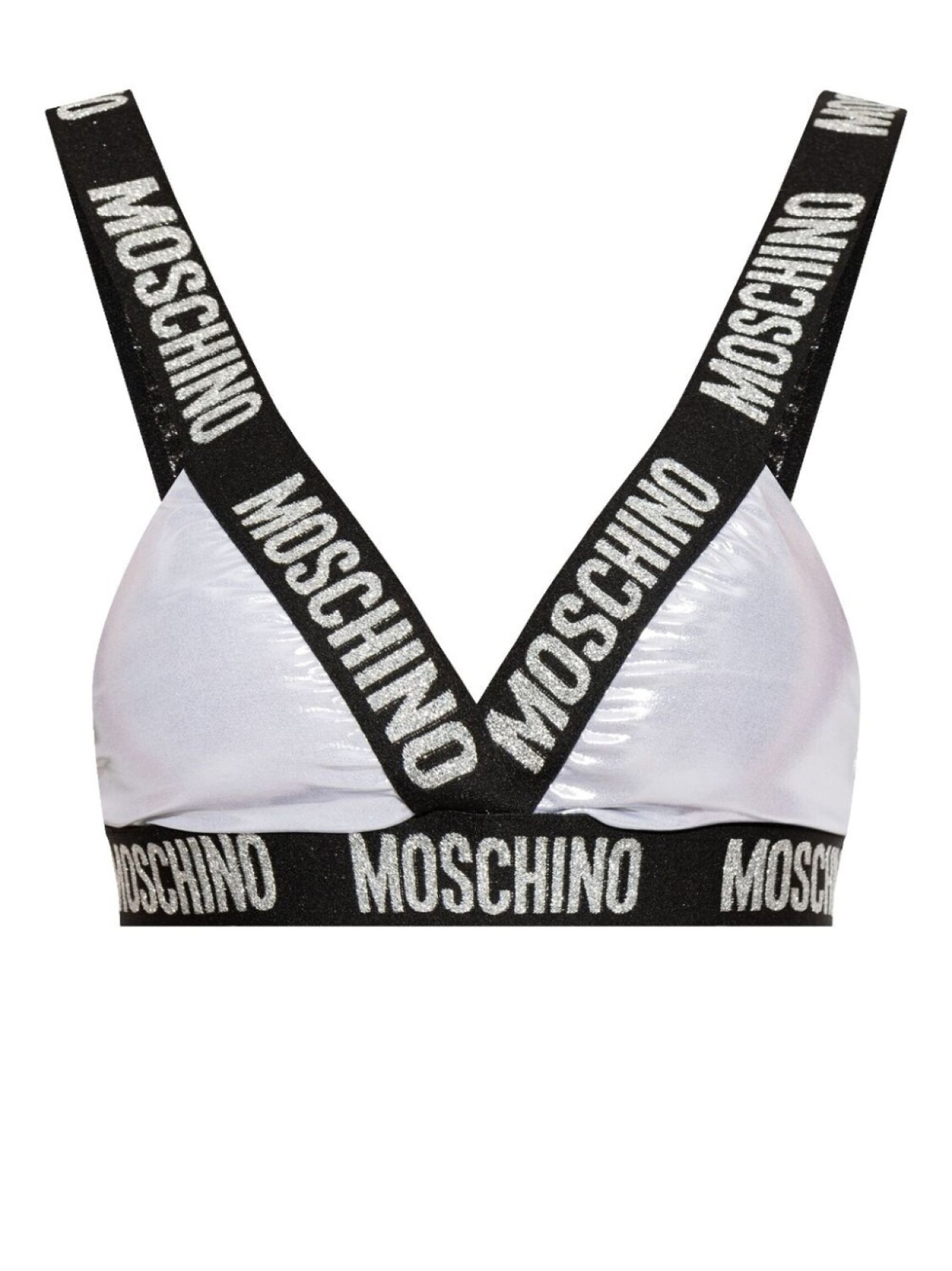 

Moschino треугольный бикини-топ с логотипом и лентой, серебристый