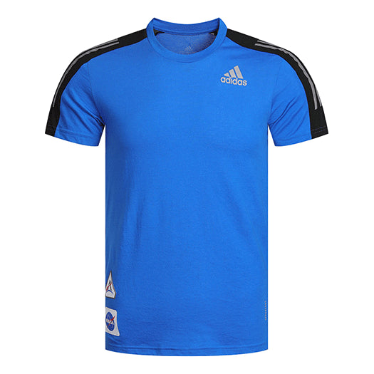 

Футболка adidas Logo Printing Contrasting Colors Shoulder Round Neck Short Sleeve Blue GP5804