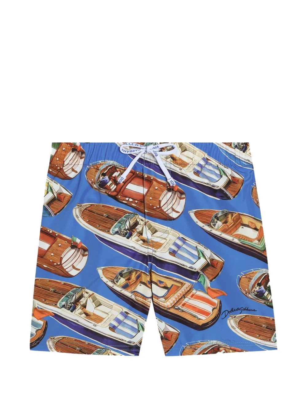 Средние плавки из нейлона с полосками и принтом моторной лодки Dolce & Gabbana Kids, синий