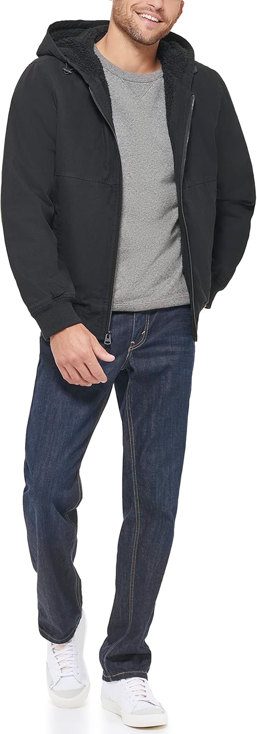Мужская рабочая куртка-бомбер Levi's из хлопчатобумажной ткани с капюшоном (стандартные размеры, большие и высокие), Black Welt Pockets Sherpa — фото 3