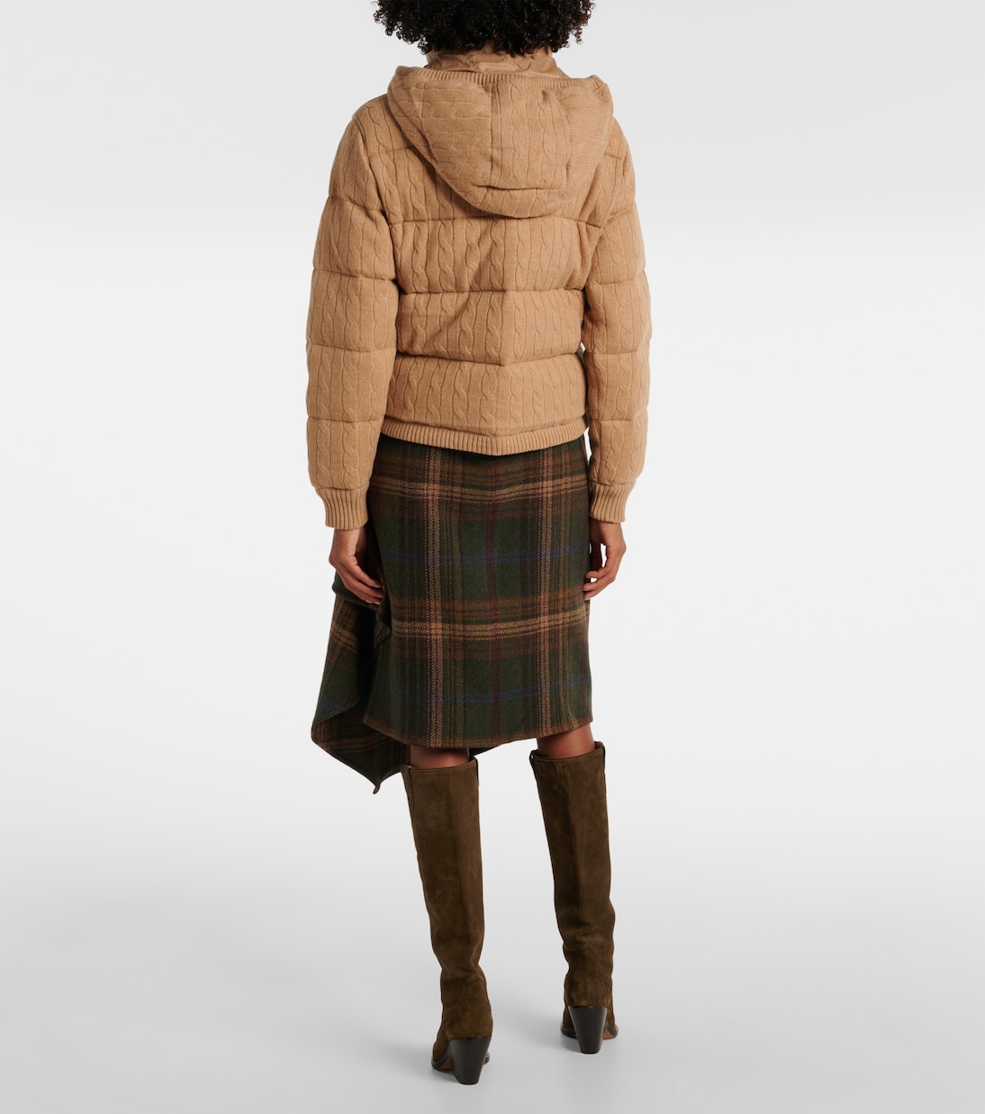 Кашемировая и шерстяная пуховая куртка с узором «косичка» Polo Ralph Lauren, Collection Camel Melange — фото 3