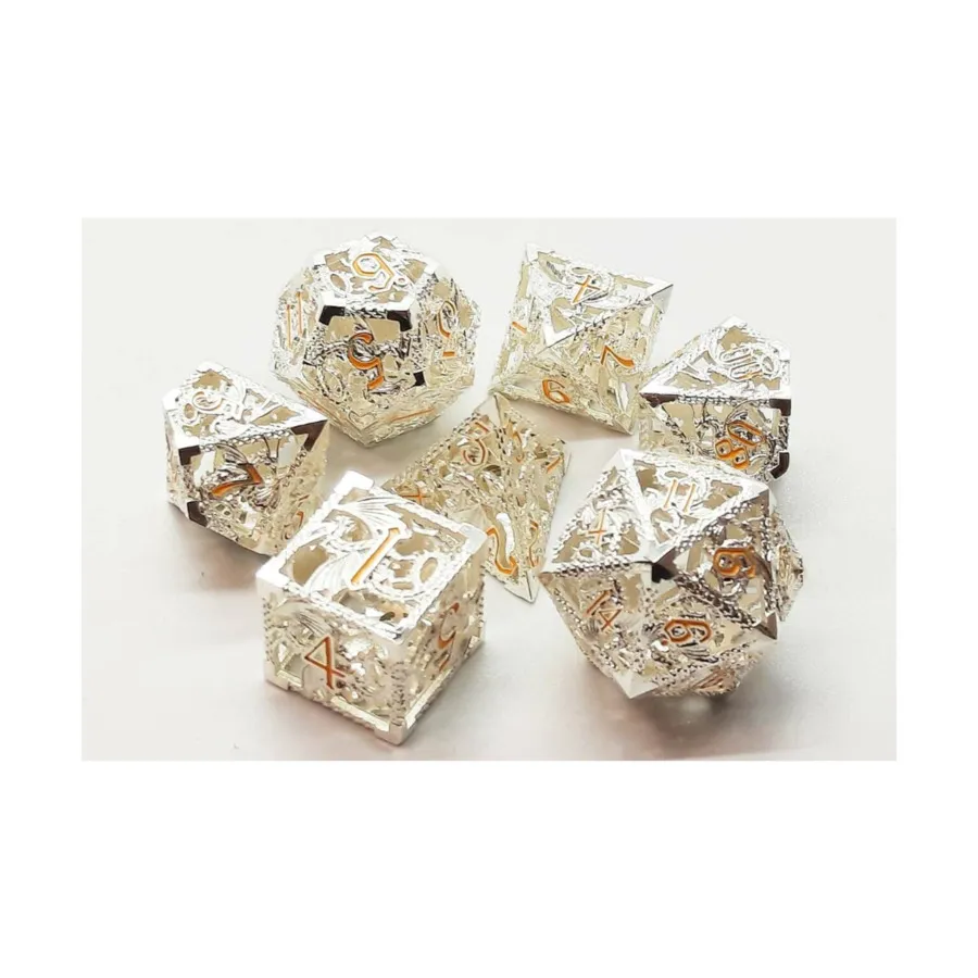 

Полые кубики дракона — серебристые с желтым (7), Hollow Dice